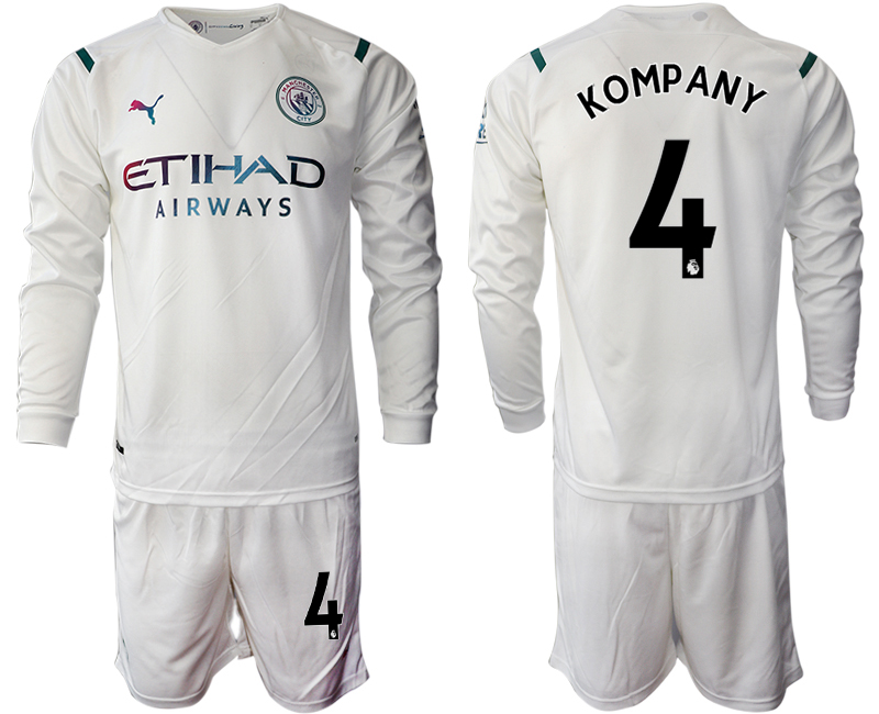 Men 2021-2022 Club Manchester city away white Long Sleeve #4 Soccer Jersey->manchester city jersey->Soccer Club Jersey